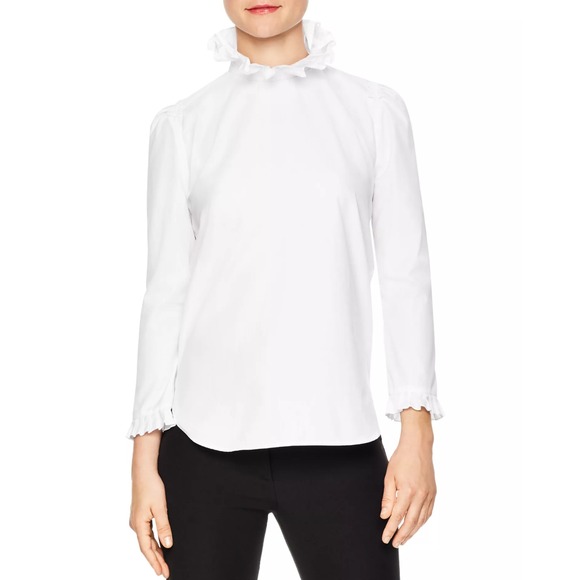 $265 SANDRO PARIS White Rosane Cotton Top Ruffles Sz 3 (L - but may run small) - Picture 2 of 12